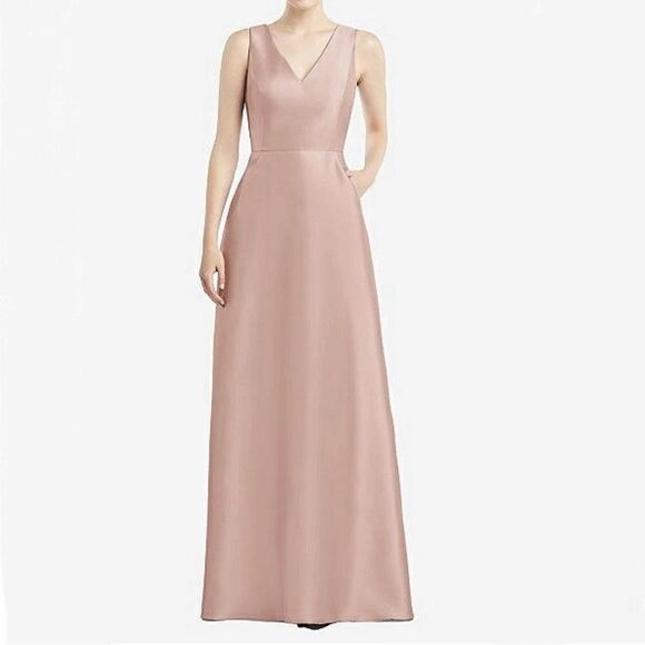 NWT Alfred Sung Toasted Sugar Pink Sleeveless V-Neck Satin Gown Size‎ 4 - Picture 1 of 8